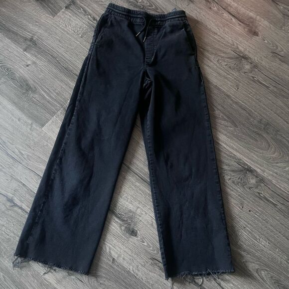 Zara Jeans Womens XS Black Denim Straight Wide Leg Raw Hem Baggy Loose - Picture 1 of 5